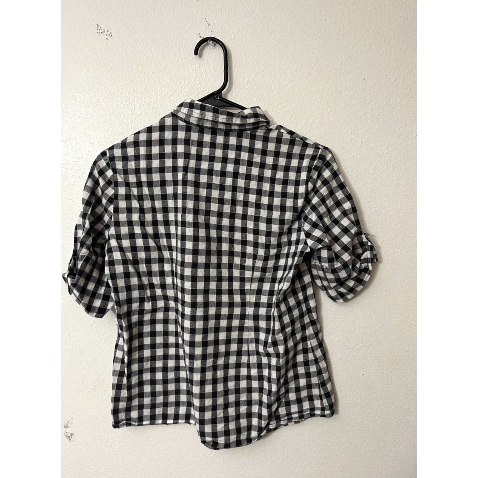 Bdg BDG Blouse Women's Medium Black White Plaid Short Sleeves Roll Tab Size M / US 6-8 / IT 42-44 - 2 Thumbnail