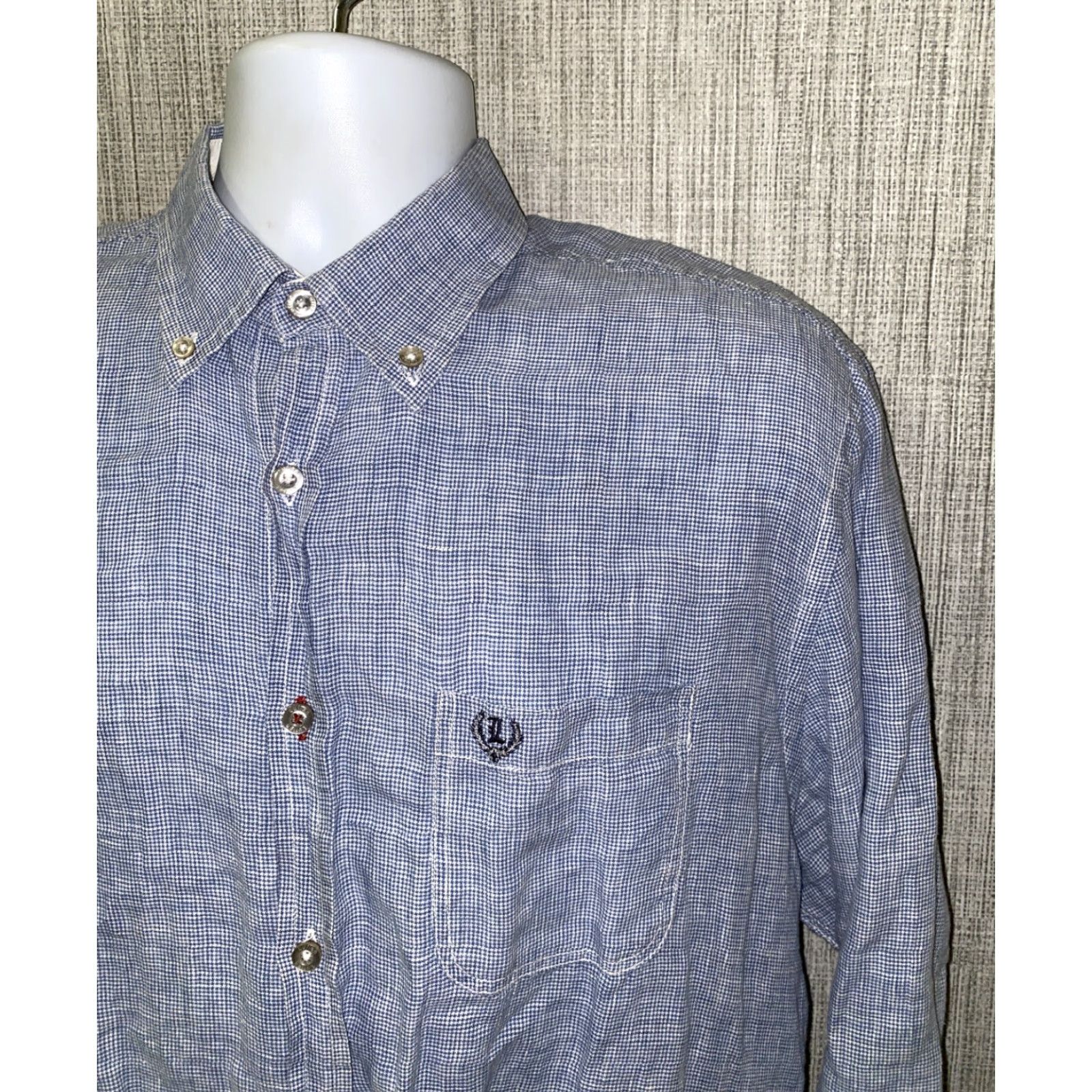 Vintage Lulian Shirt Button-Up Mens XL Linen Blue/White Checkered Casual 90s Style? Size US XL / EU 56 / 4 - 3 Thumbnail