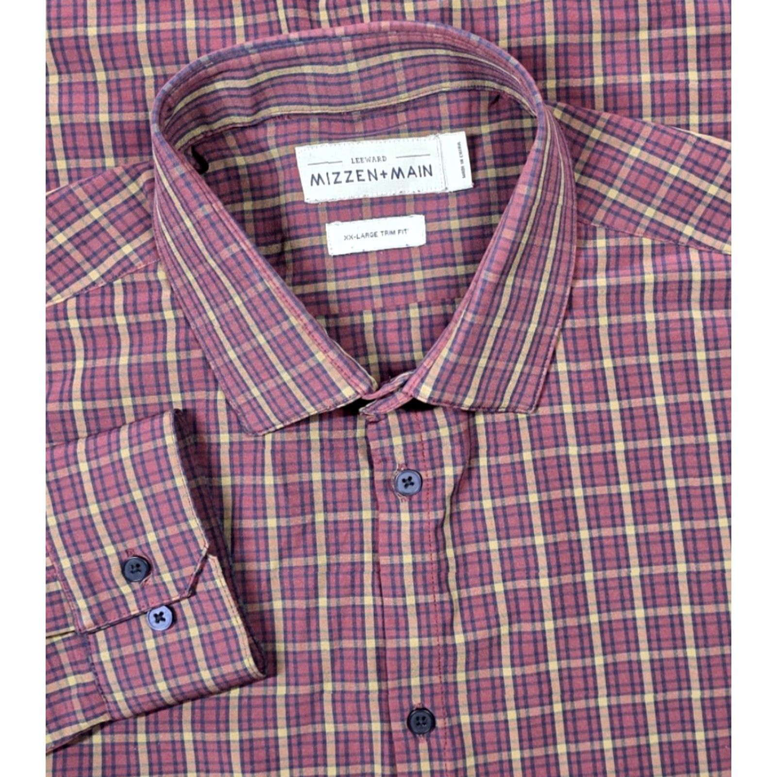Mizzen+Main Mizzen+Main Leeward Mens Button-Up Shirt 2XL Maroon Plaid Trim Fit Performance Casual Workwear Capable Slim Classic Style Size US XXL / EU 58 / 5 - 2 Thumbnail
