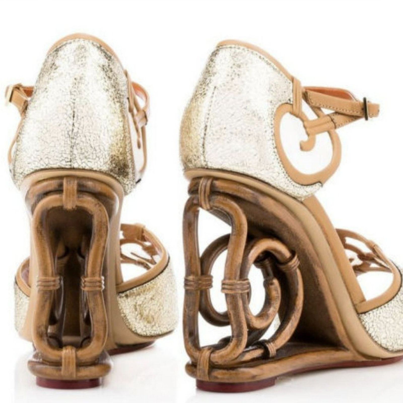 Charlotte Olympia NIB Charlotte Olympia Crackle Silver Leather RATTAN WEDGE 37 Size US 7 / IT 37 - 4 Thumbnail
