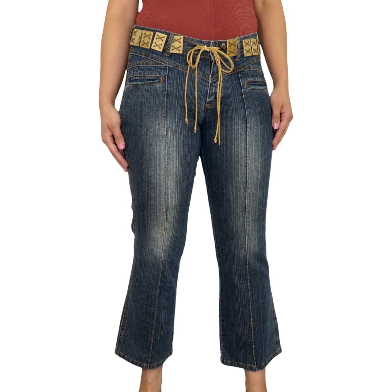 Y2K Vintage Apollo Distressed Flared Jeans With Belt 29″ in Blue, Men’s