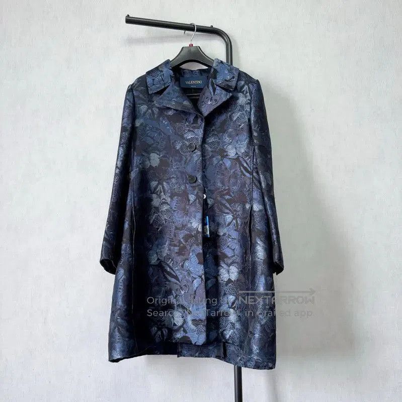 Valentino Valentino Elegant Blue Silk Floral Mid-Length Coat . Size L / US 10 / IT 46 - 1 Thumbnail