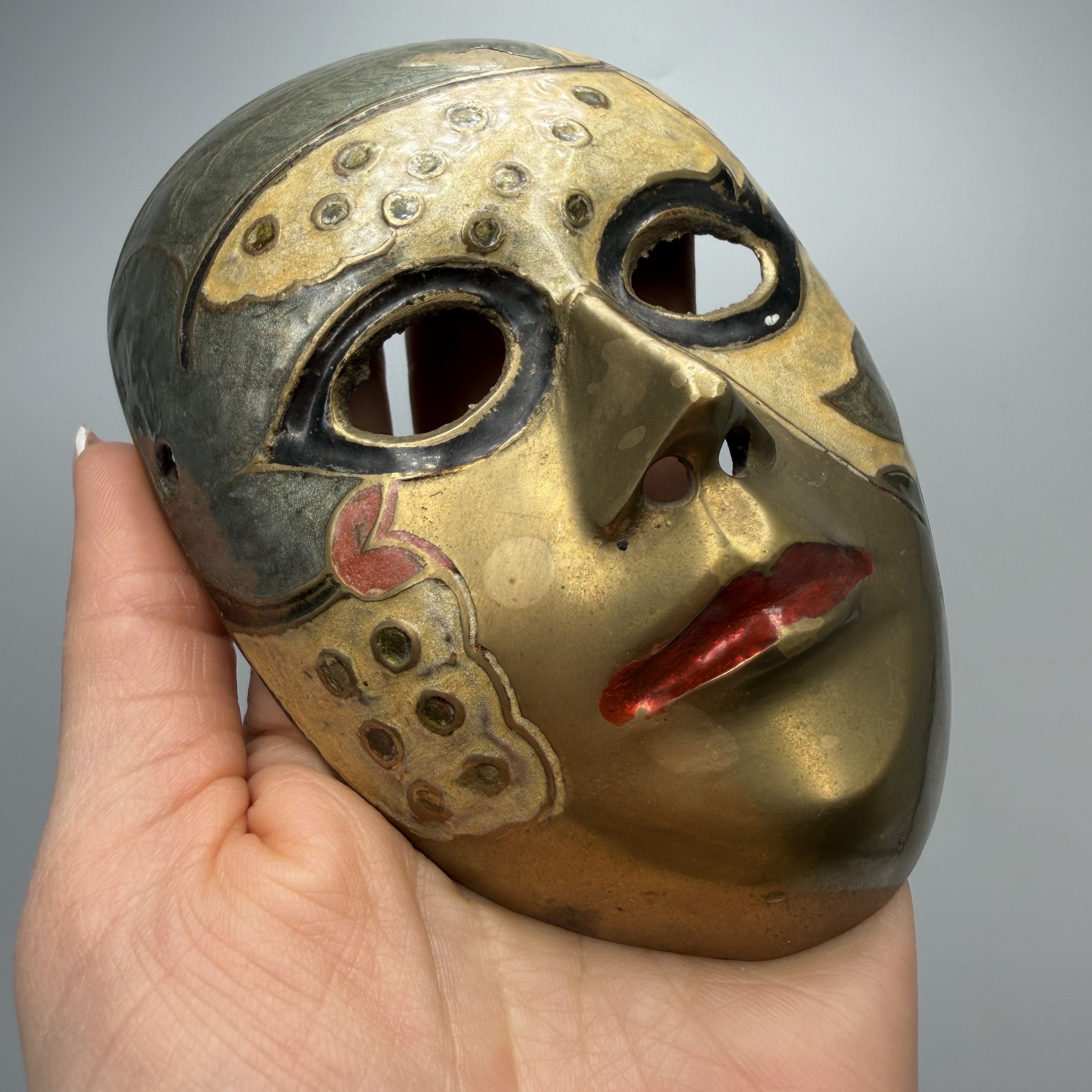 Vintage Vintage Venetian Bronze Enamel Mask Wall Decor Size ONE SIZE - 2 Thumbnail