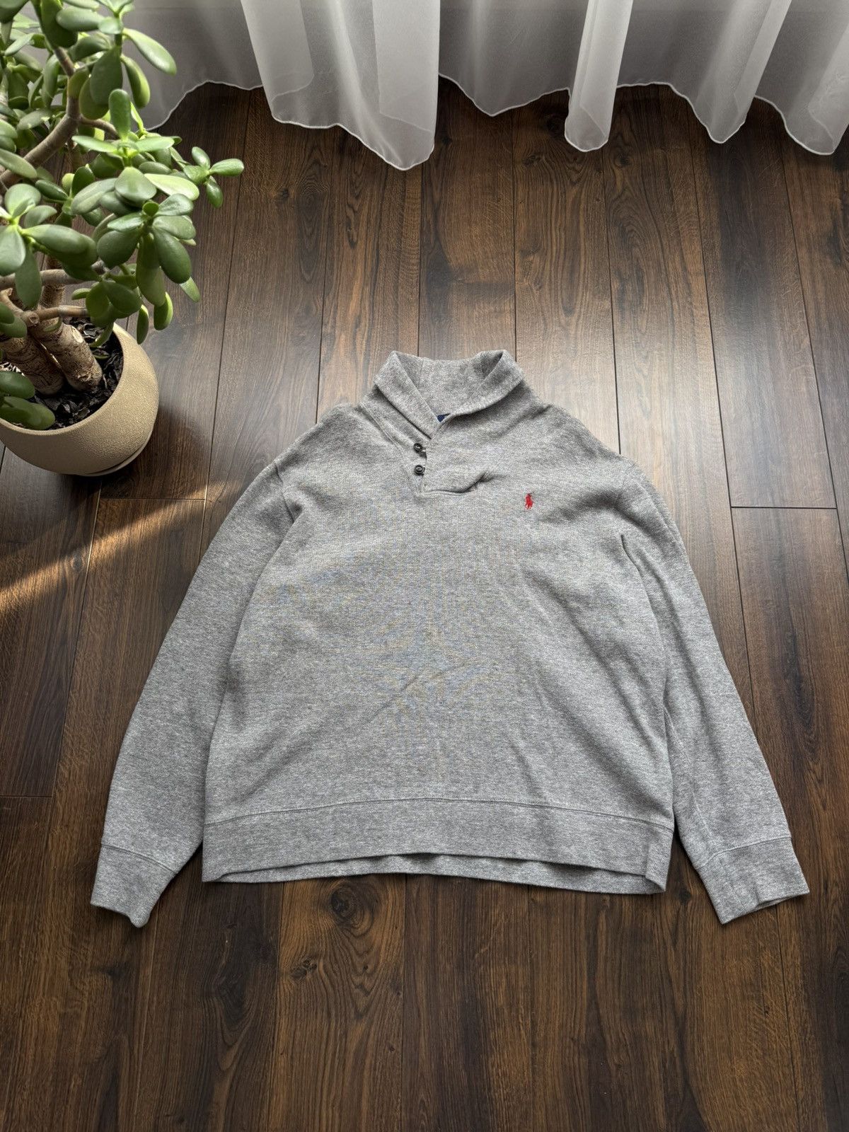 RRL Ralph Lauren Vintage POLO RALPH LAUREN Shawl Neck Grey Melange Sweater Size US XXL / EU 58 / 5 - 2 Thumbnail