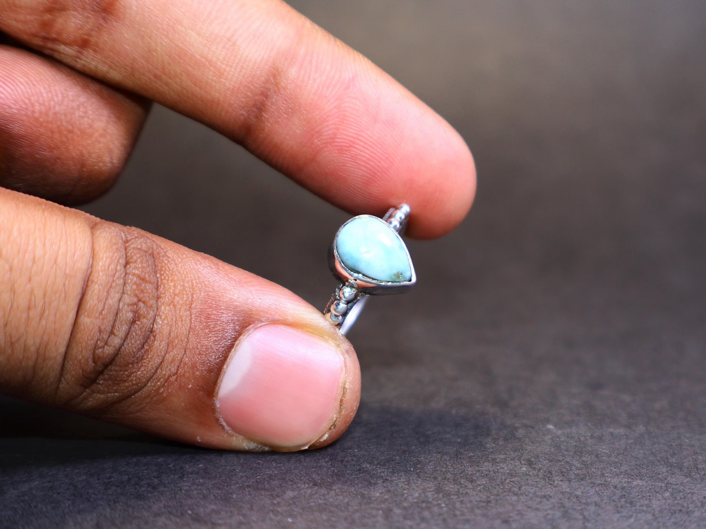 Handmade Larimar Ring, Sterling Silver Ring, Handmade Gemstone Ring, Size ONE SIZE - 7 Thumbnail