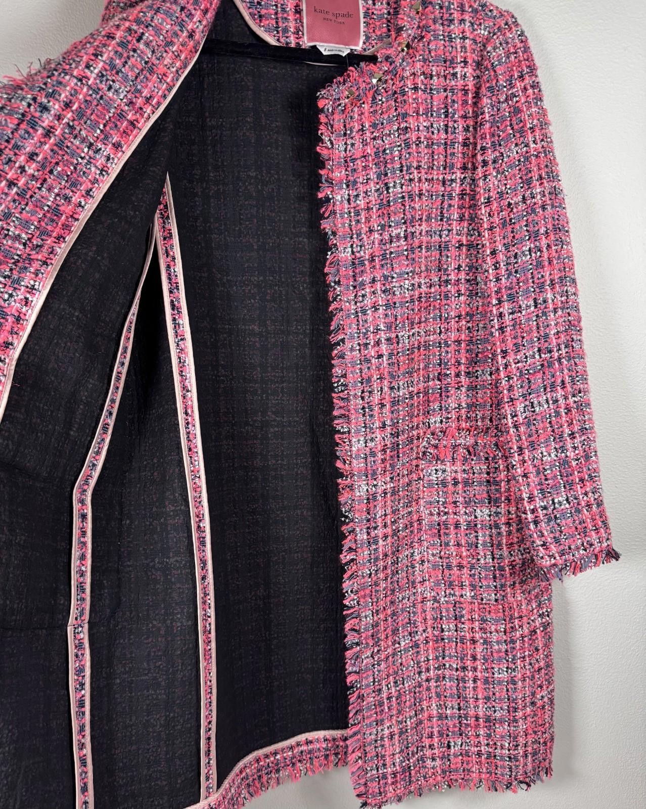 Kate Spade NWT $598 KATE SPADE TWEED JACKET PINK PLAID PEONY SIZE 8 Size M / US 6-8 / IT 42-44 - 5 Thumbnail