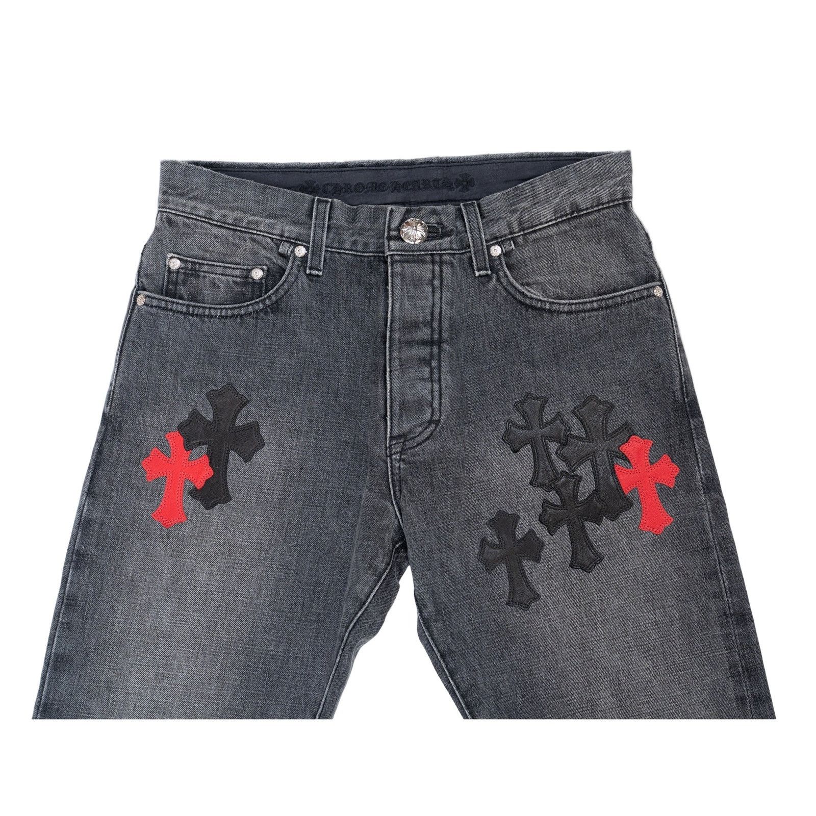 Chrome Hearts CLB Grey Black & Red Cross Patch Jeans Size US 34 / EU 50 - 3 Thumbnail