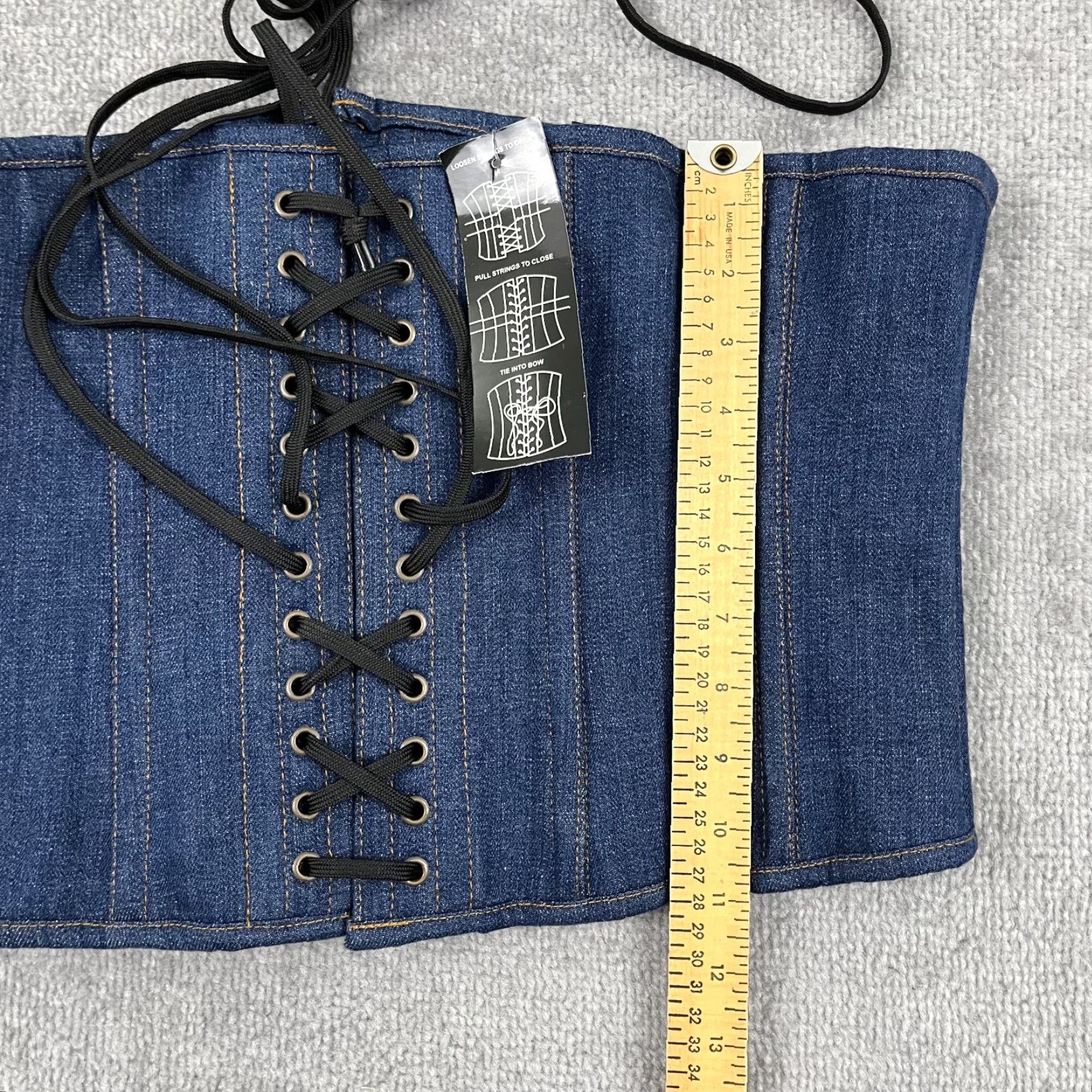 Denime VTG Denim Underbust Corset Top Womens Sz 36 Blue Adjustable Lace Festival Heavy Shirt Sleeveless Casual Womens 36 Blue Knit? Size M / US 6-8 / IT 42-44 - 6 Thumbnail