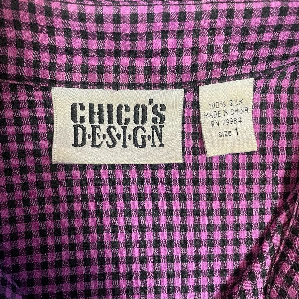 Chicos Chico's Design Silk Purple Plaid 3/5 Sleeve Shirt Size 1 US Size M / US 6-8 / IT 42-44 - 6 Thumbnail
