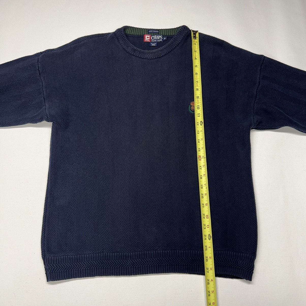 Chaps Ralph Lauren × Ralph Lauren × Vintage VTG Chaps Ralph Lauren Sweater Navy Blue Hand Framed Knit Size US XL / EU 56 / 4 - 12 Thumbnail