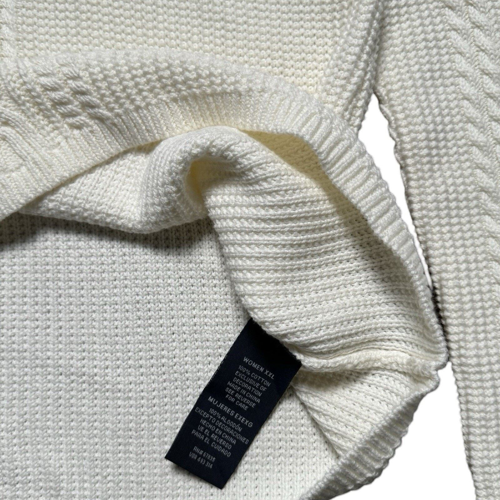 Nautica Nautica Women’s XXL V Neck Shawl Collar Cable Sweater White Size XXL / US 16-18 / IT 52-54 - 3 Thumbnail