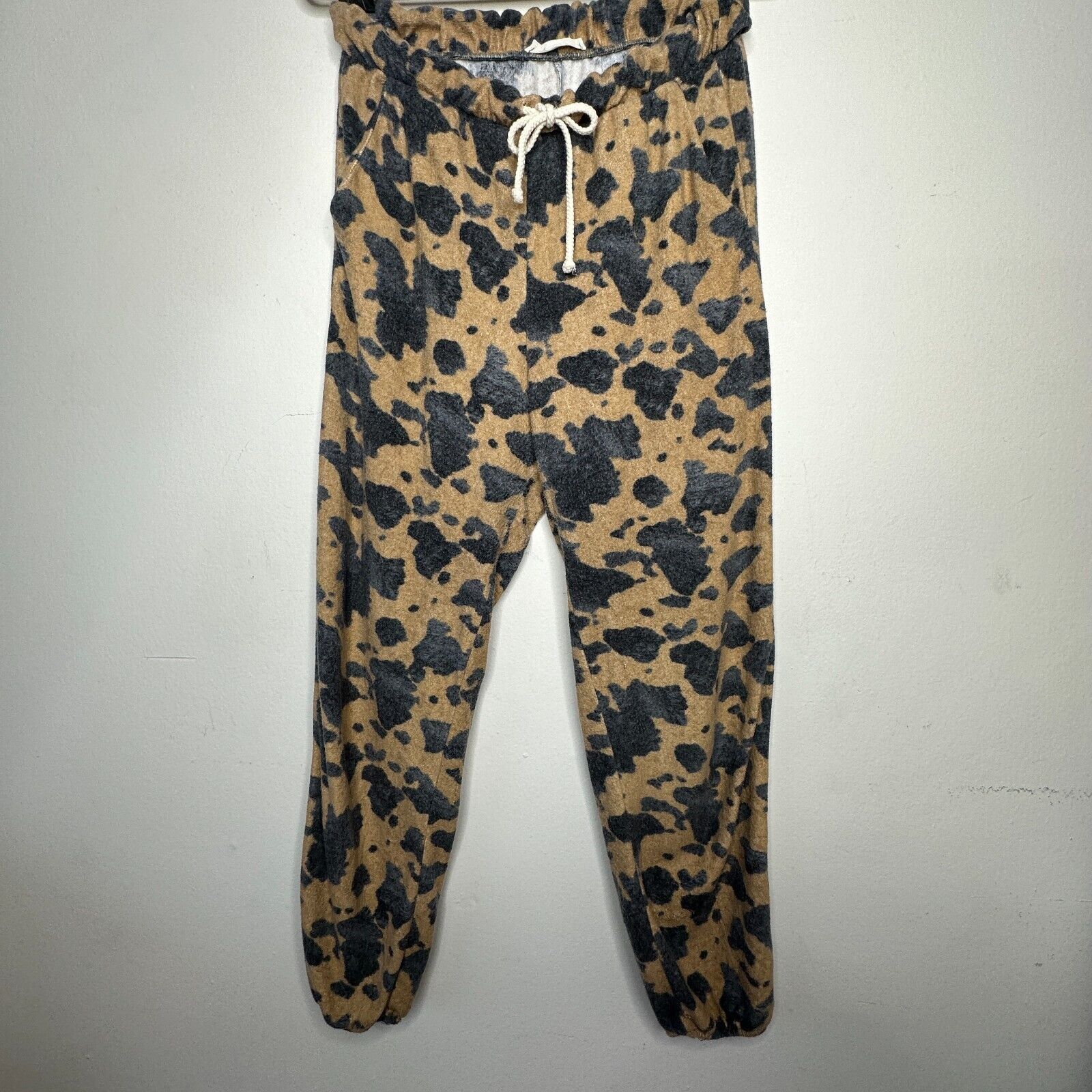 Other Entro Tan Black Cheetah Drawstring Jogger Pants Pockets L Size 34" / US 12 / IT 48 - 14 Thumbnail