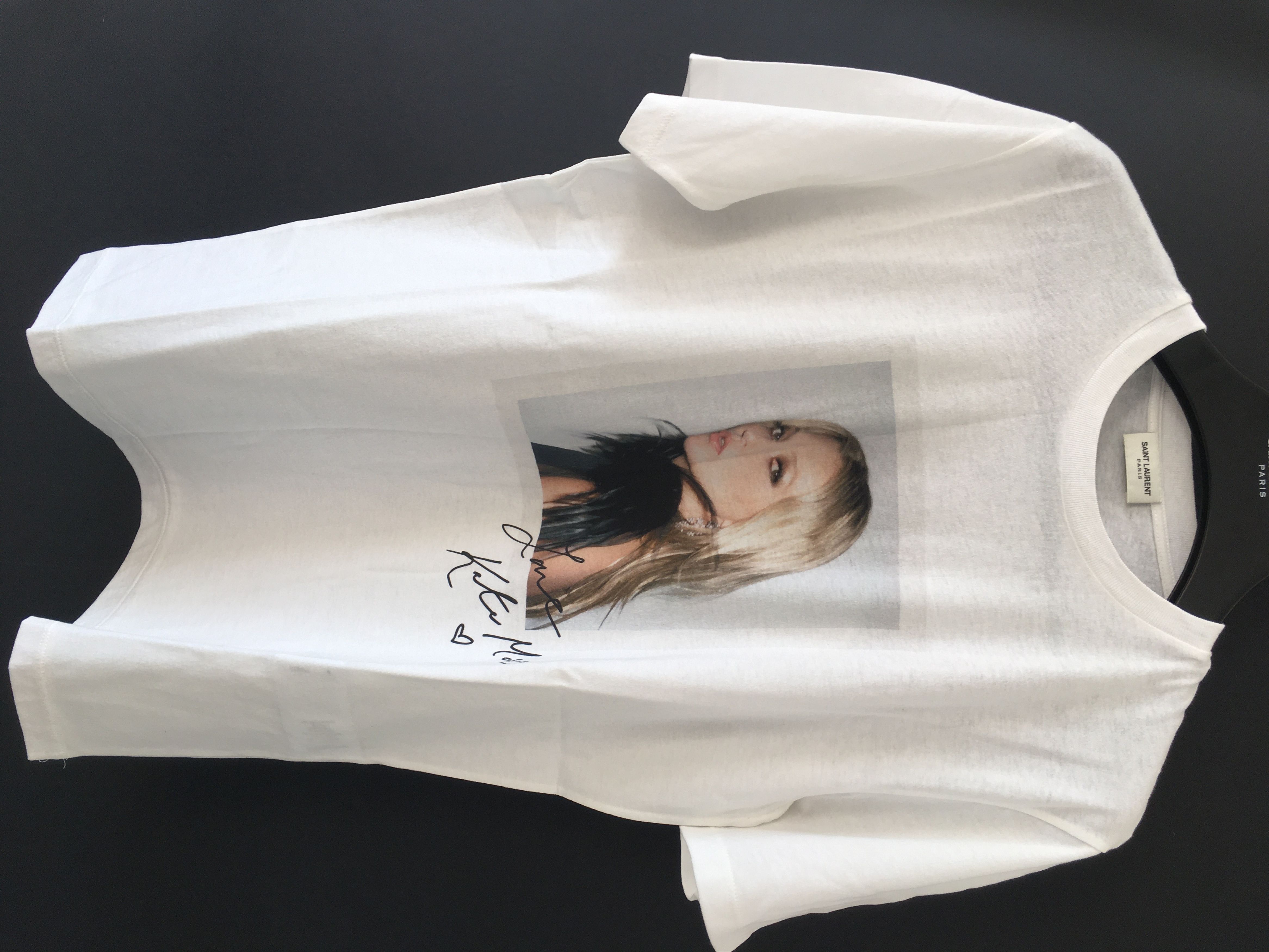 image of Saint Laurent Paris T-Shirt Kate Moss in White, Women's (Size Small)