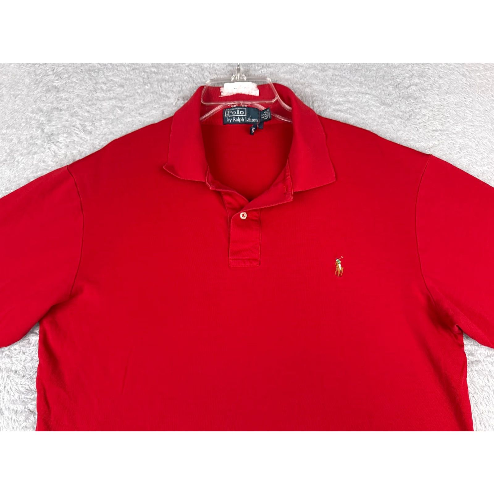 Ralph Lauren VINTAGE Ralph Lauren Polo Shirt Mens Large Tall Red 100% Cotton Jersey All Seasons Breathable 3-Button Polo Shirt Mens L Red 90s/80s Sports Theme Size US L / EU 52-54 / 3 - 4 Thumbnail