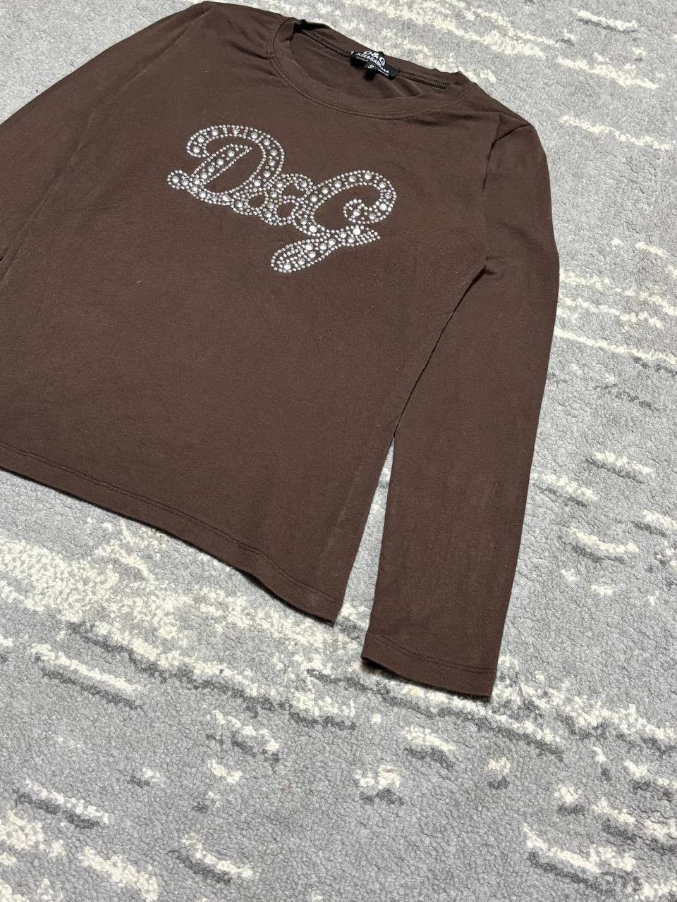 Dolce & Gabbana 👕 D&G Long Sleeve Top — Brown Rhinestone Logo Edition Size S / US 4 / IT 40 - 2 Thumbnail
