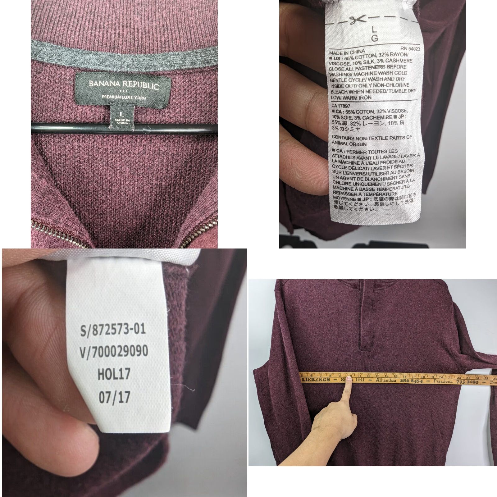 Banana Republic Banana Republic Burgundy 1/4 Zip Pullover Sweater Premium Luxe Yarn Men's Large Size US L / EU 52-54 / 3 - 8 Thumbnail