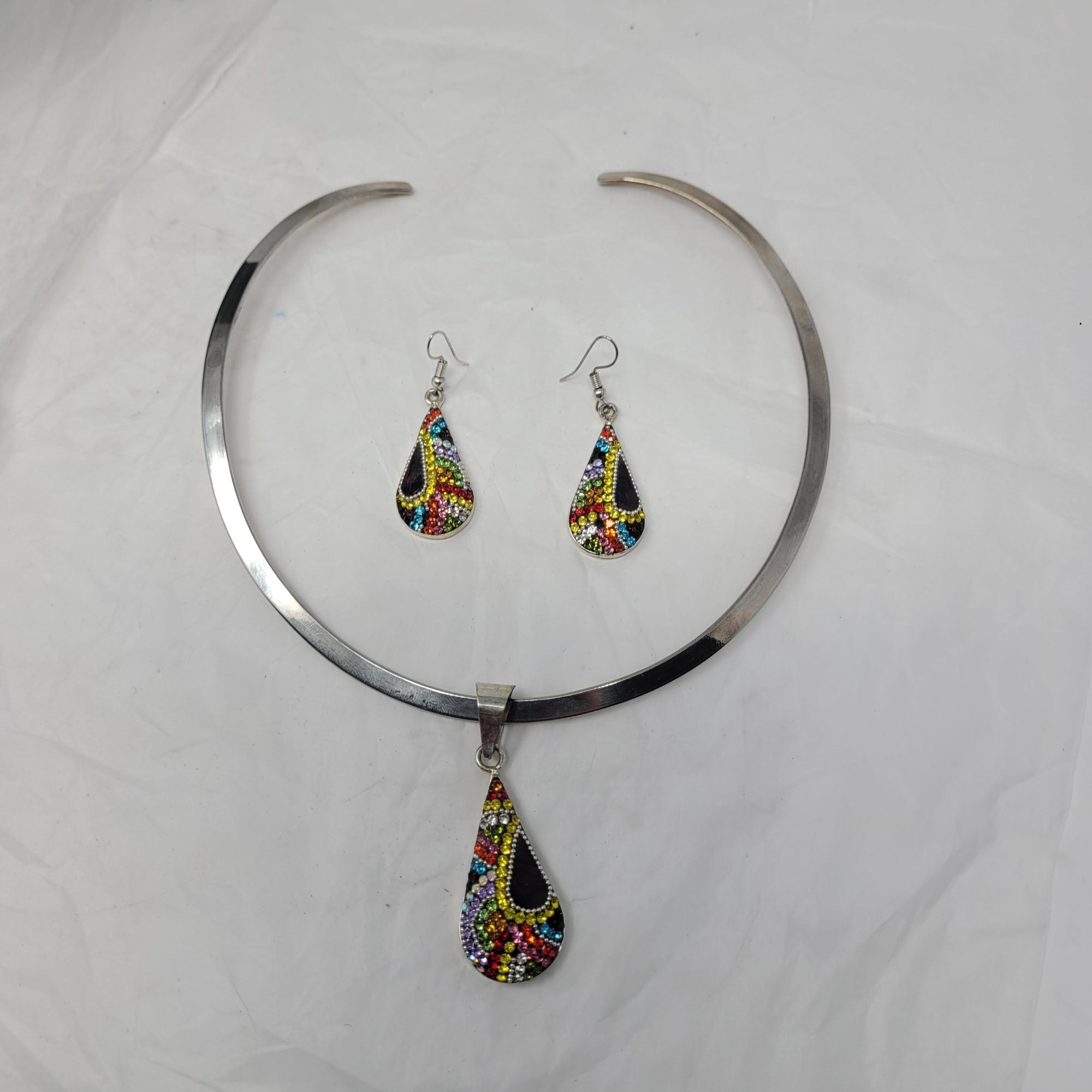 Handmade Artisan 925 Teardrop Multicolor Micro Mosaic Crystal Torque Size ONE SIZE - 11 Thumbnail