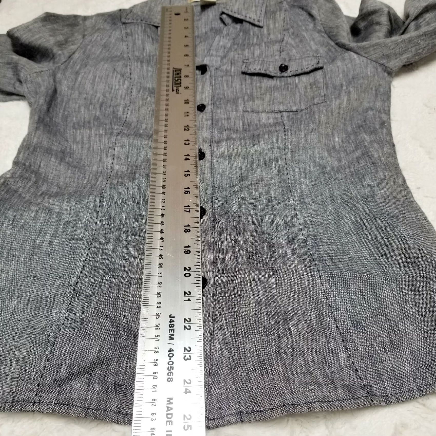 Vintage Ecologie Womens Button-Up Linen Shirt Roll-Tab Sleeve Blue XS/S Regular Women Shirt Size S / US 4 / IT 40 - 5 Thumbnail