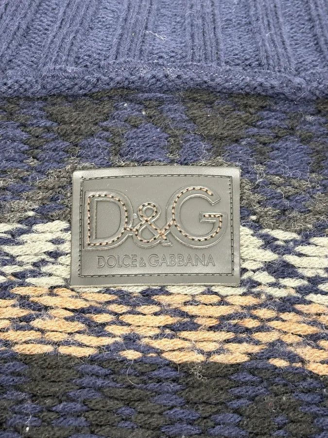 Dolce & Gabbana 2000s Dolce & Gabbana Navy Abstract & Pink Wool Zip-up Sweater Size US M / EU 48-50 / 2 - 10 Thumbnail