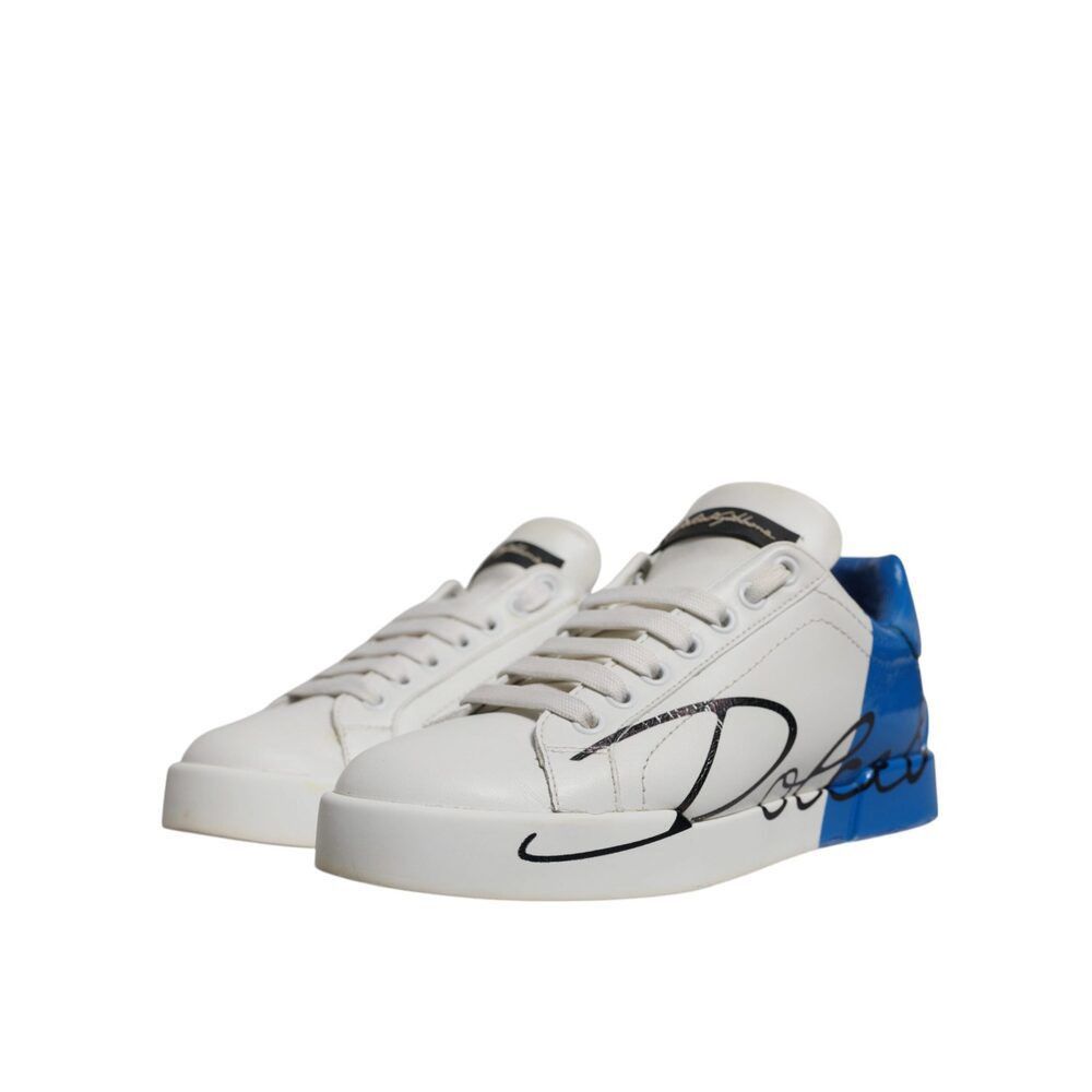 Dolce & Gabbana Dolce & Gabbana White Blue Logo Portofino Sneakers Shoes Size US 12 / IT 42 - 3 Thumbnail