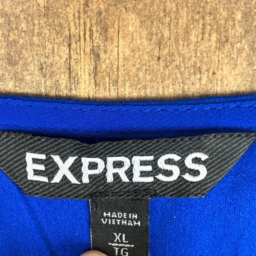 Express VINTAGE Express Dress Blue V-Neck Long Sleeve Midi Runched Waist Lined XL Size M / US 6-8 / IT 42-44 - 6 Thumbnail
