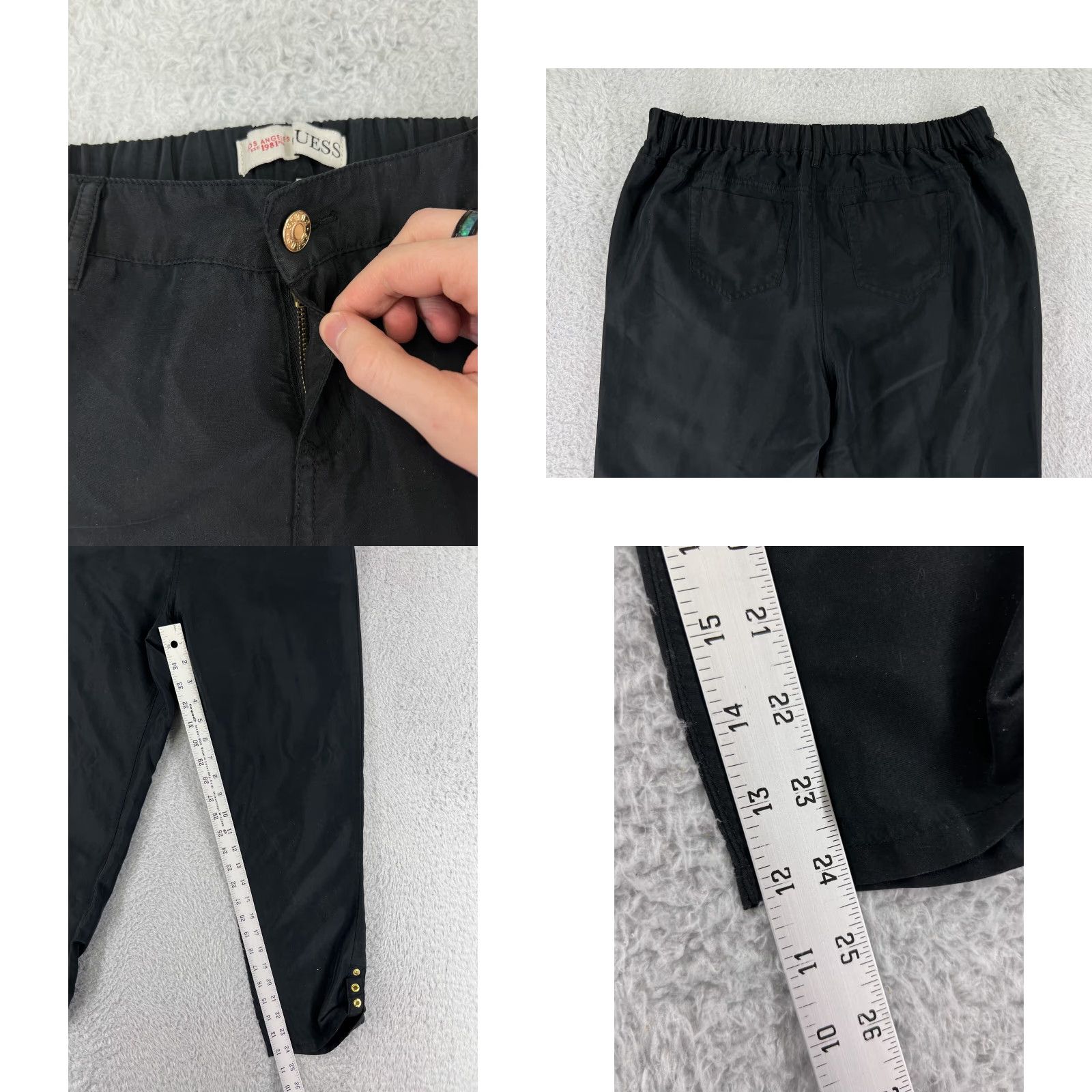 Guess GUESS Pants Women Small Black Straight Leg Gold Buttons Zip Fly Pockets Elastic Size 28" / US 6 / IT 42 - 8 Thumbnail