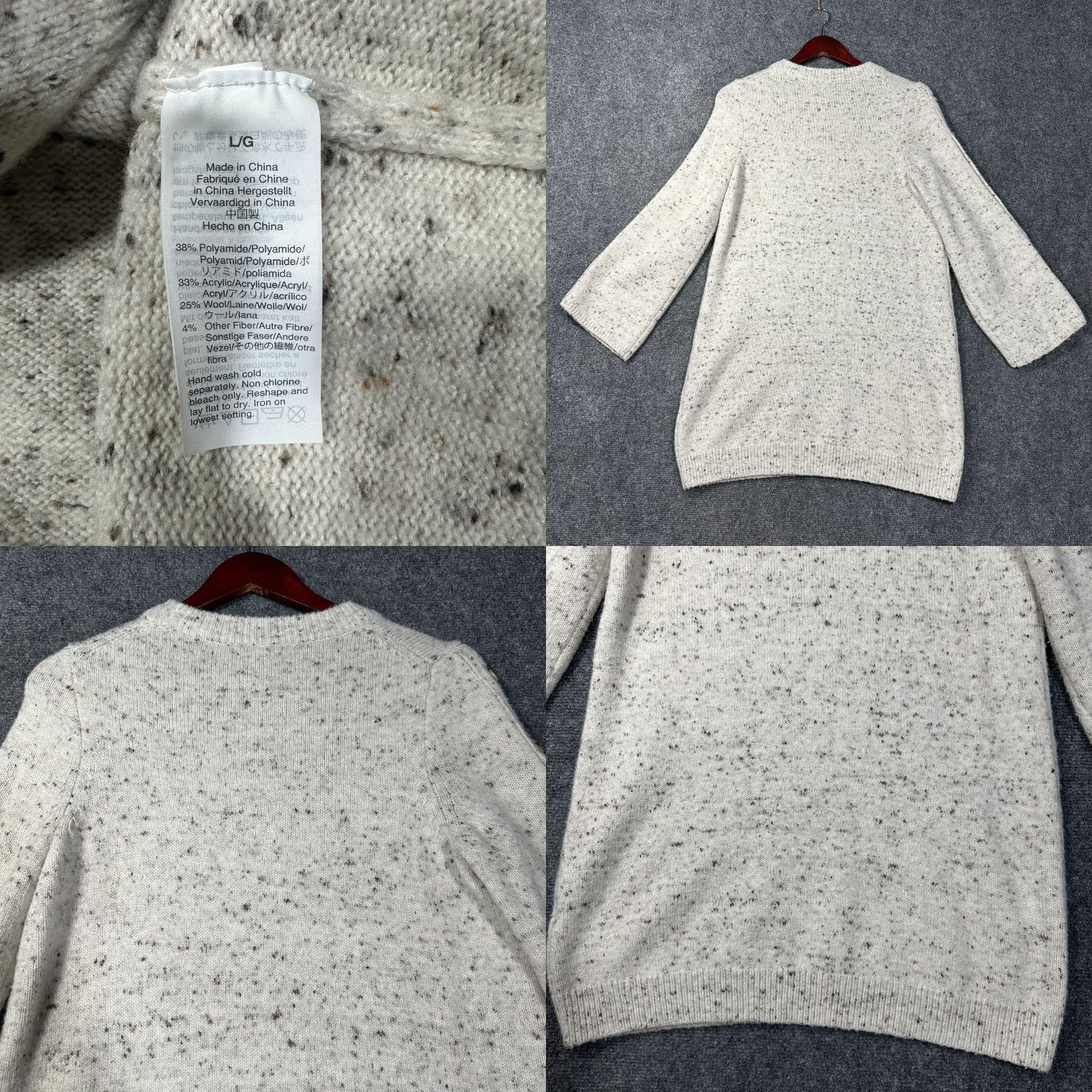 Madewell Madewell Button Sleeve Sweater Dress Knit Cream Speckled H3614 Large Beige Women Cardigan Dress Knit Size L / US 10 / IT 46 - 8 Thumbnail
