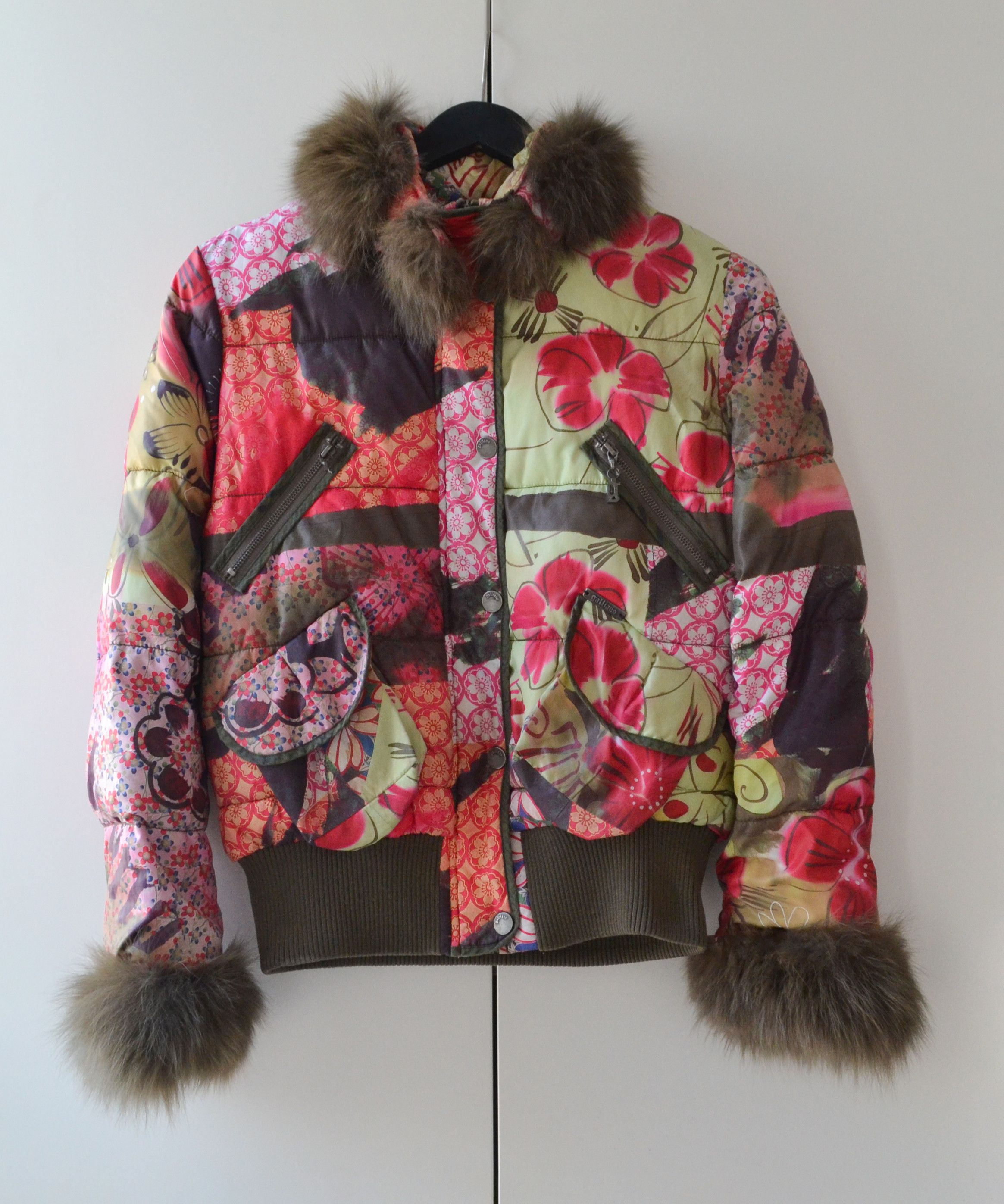 image of Bomber Jacket x John Galliano Jacket Puffer Down Butterfly Gazette Fur, Women's (Size Medium)