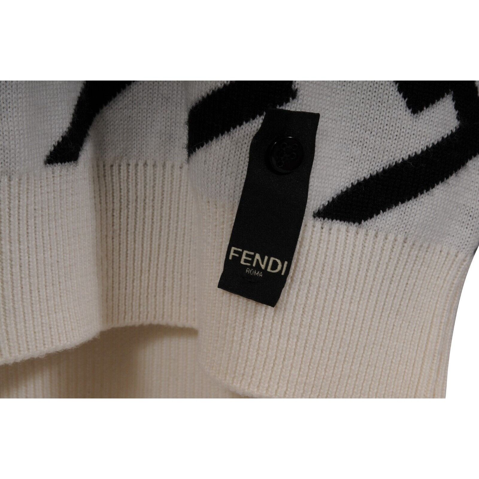 Fendi Geometric FF Logo Sweater Tan Black Wool Pullover Size US L / EU 52-54 / 3 - 6 Thumbnail