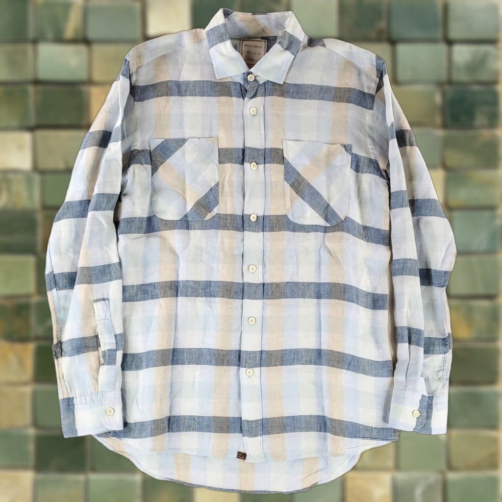 Billy Reid Billy Reid Button-Up Shirt 100% Linen Blue Tan Plaid Mens M Long Sleeve Size US M / EU 48-50 / 2 - 1 Thumbnail