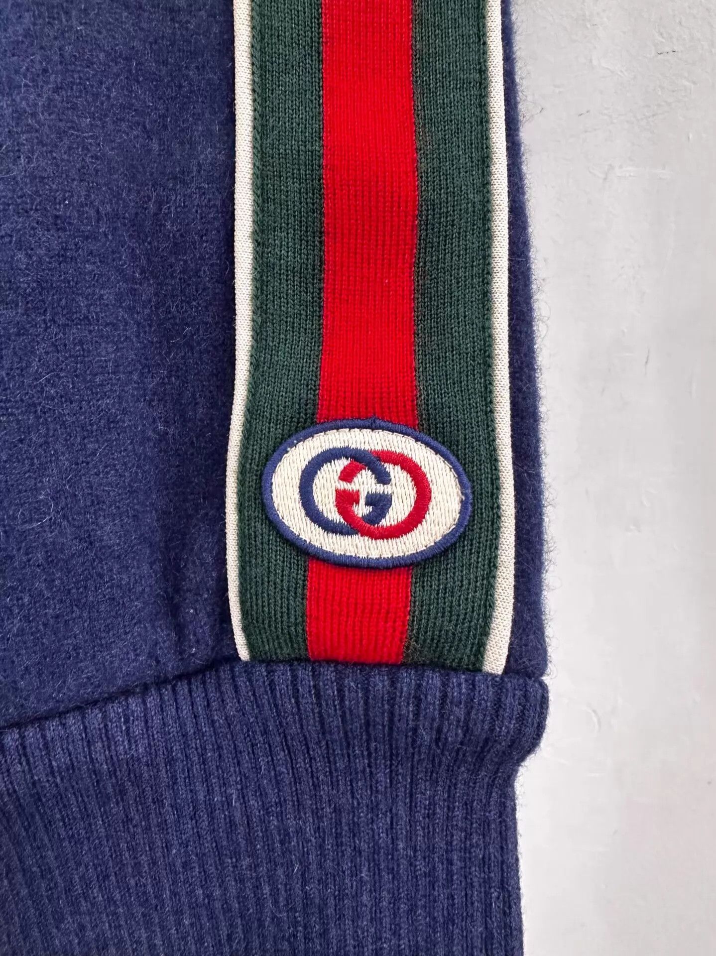 Gucci Gucci Blue Cashmere GG Logo Side Red Green Web Jacket S Size US S / EU 44-46 / 1 - 5 Thumbnail