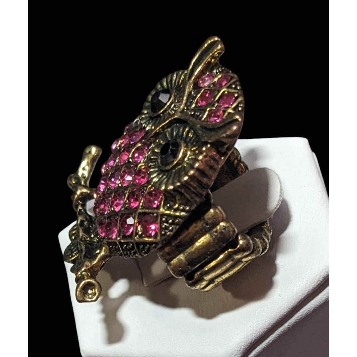 Other Witchy Cottagecore Pink Rhinestone Gold Tone Owl Stretch Rin Size ONE SIZE - 6 Thumbnail