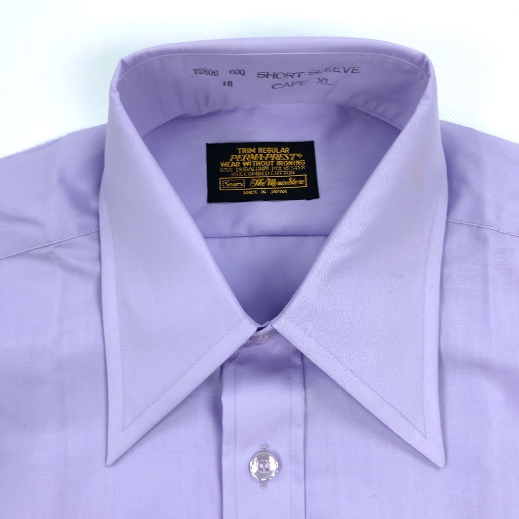 Sears VINTAGE Sears Purple 70s Shirt Mens Size 16 Cotton Blend Button-Front Short Sleeve Japan 1970s Size US L / EU 52-54 / 3 - 4 Thumbnail