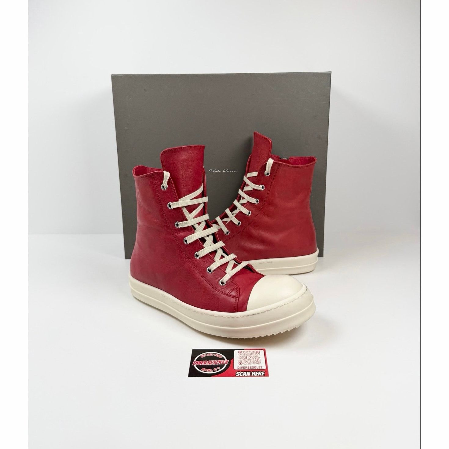 Size 43EU/10US - Rick Owen’s Ramones High Top Red Leather