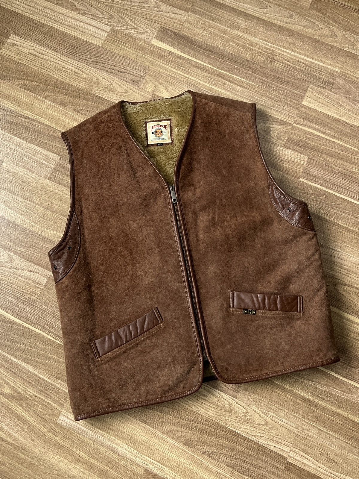 Diesel Rare Diesel LTD Leather Sheepskin Brown Vest Size XL-XXL Size US XL / EU 56 / 4 - 4 Thumbnail