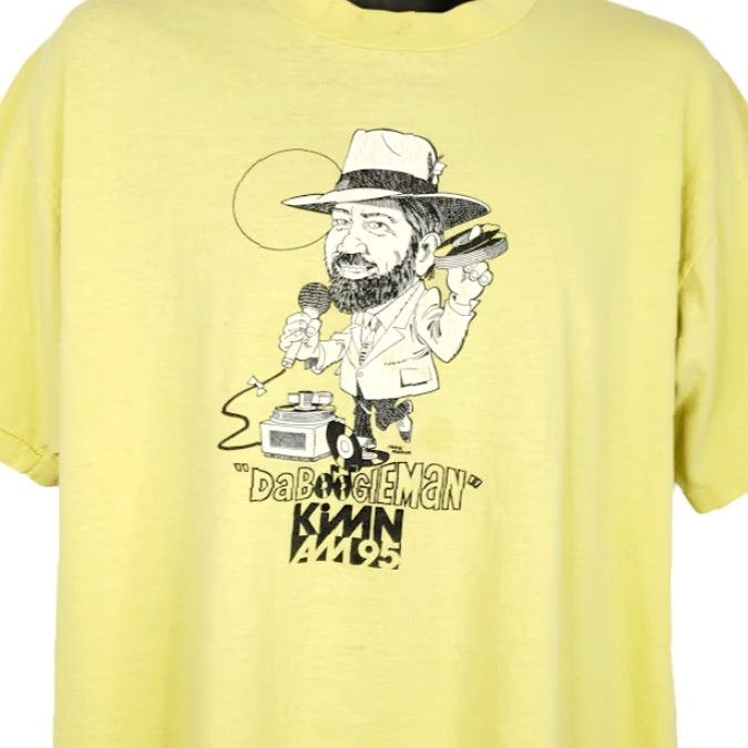 Fruit Of The Loom VINTAGE Da Boogieman T Shirt Mens XL 80s KIMN AM 95 Denver Made In USA Fruit of the Loom Rock Music Yellow Cotton Crew Neck Short Sleeve Size US XL / EU 56 / 4 - 2 Thumbnail