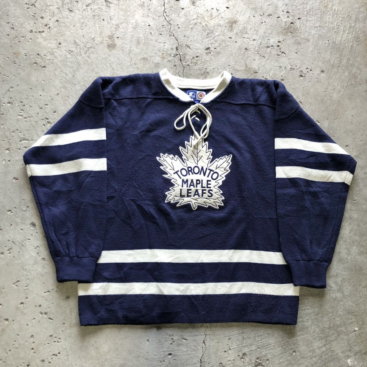 image of Nhl x Starter Vintage 90's Toronto Maple Leafs Starter Knit Hockey Sweater in Blue, Men's (Size XL)