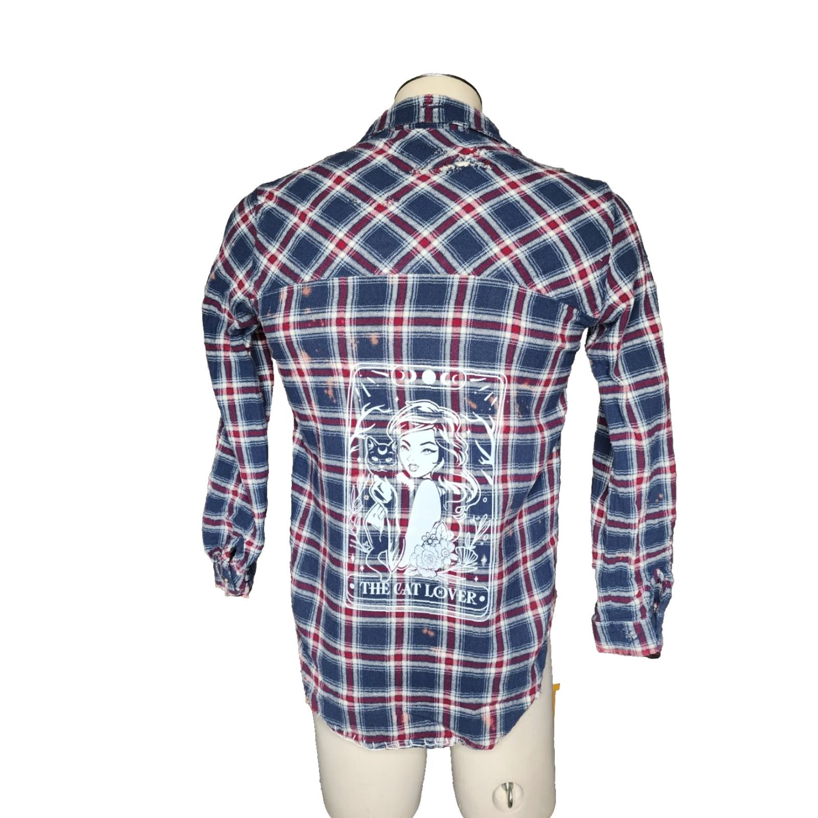 Vintage VINTAGE Womens Button-Up Flannel Shirt Casual Plaid Cotton All Seasons M Blue Cat Lover Tarot Halloween Size M / US 6-8 / IT 42-44 - 8 Thumbnail