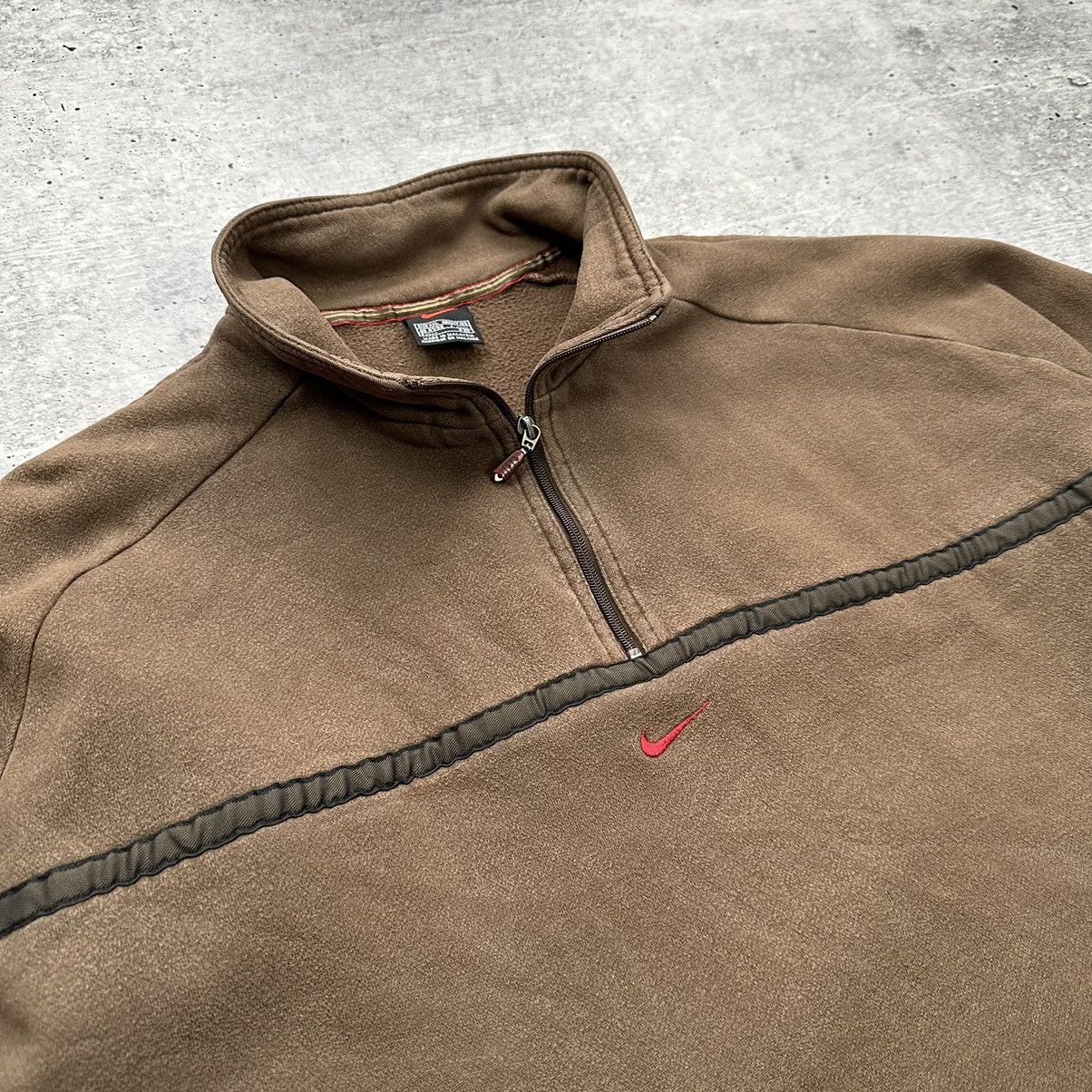 Nike × Vintage Nike Vintage 90s Center Logo Brown Faded 1/3 Zip Sweatshirt Size US XXL / EU 58 / 5 - 5 Thumbnail