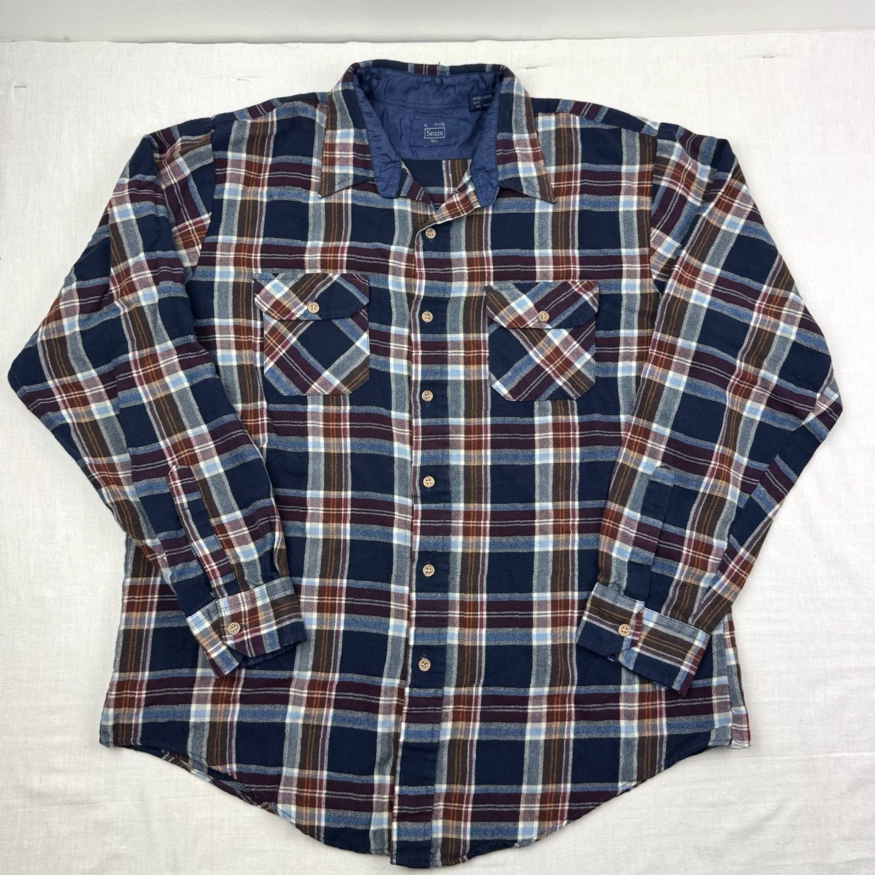 Sears VINTAGE Sears Flannel Shirt Adult XL Tall Plaid 1980s Hipster Blue Long Sleeve Button-Up Mens XLT Size US XL / EU 56 / 4 - 2 Thumbnail