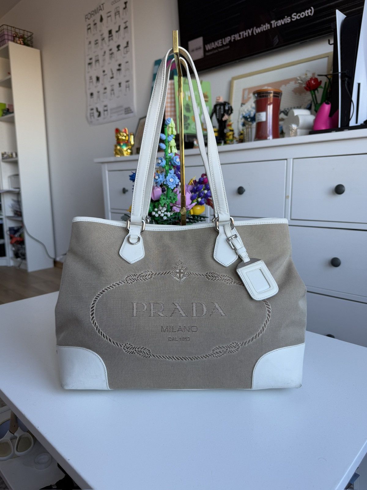 Designer × Prada Prada Jacquard logo canvas tote / shoulder bag designer y2k Size ONE SIZE - 1 Thumbnail