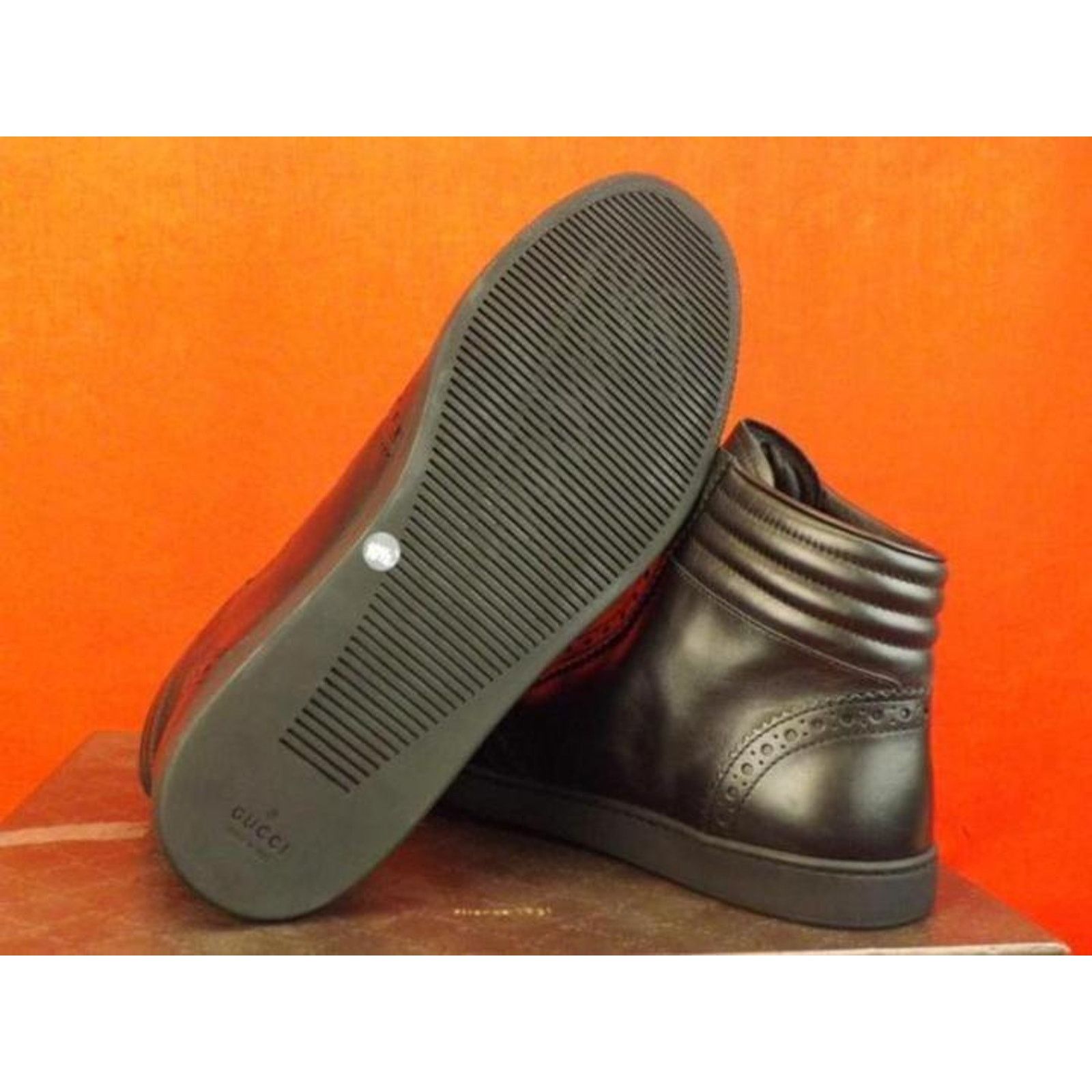 Gucci GUCCI 295294 BLACK LEATHER BROGUE WEB LOGO HI SNEAKERS 6.5 Size US 7.5 / EU 40-41 - 6 Thumbnail