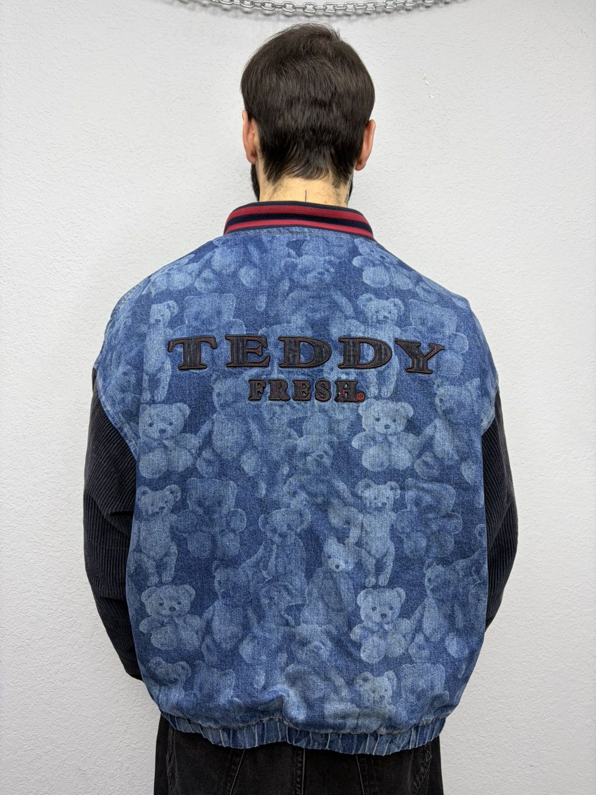 Teddy Fresh Teddy Fresh Denim Varsity Jacket Hybrid All-Over Bear Print Size US L / EU 52-54 / 3 - 10 Thumbnail