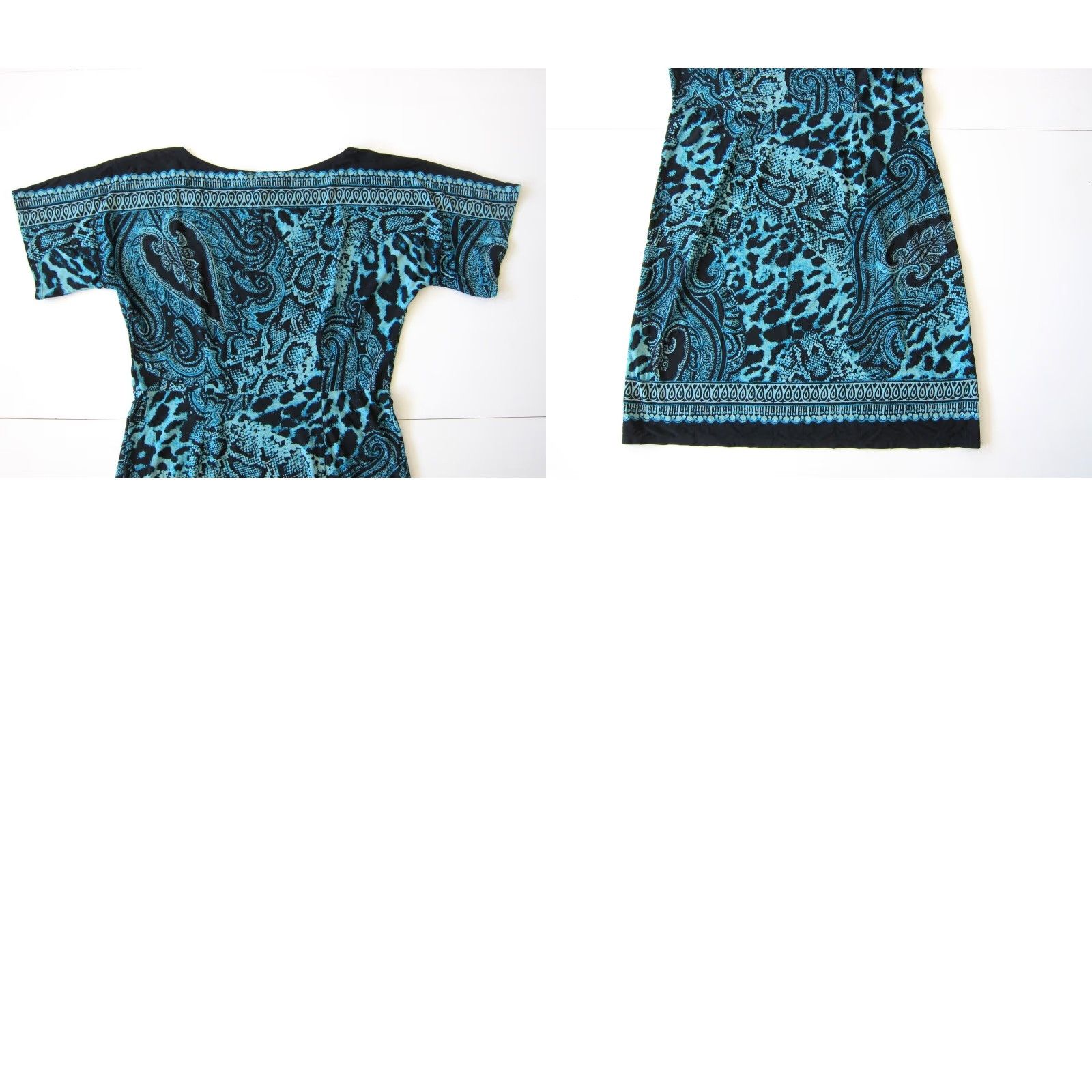 Vintage Perceptions New York Snake Print Stretch Sheath Tunic Dress 14 Black Blue Green Short Sleeve Round Neck Midi Dress Womens Size XL / US 12-14 / IT 48-50 - 8 Thumbnail