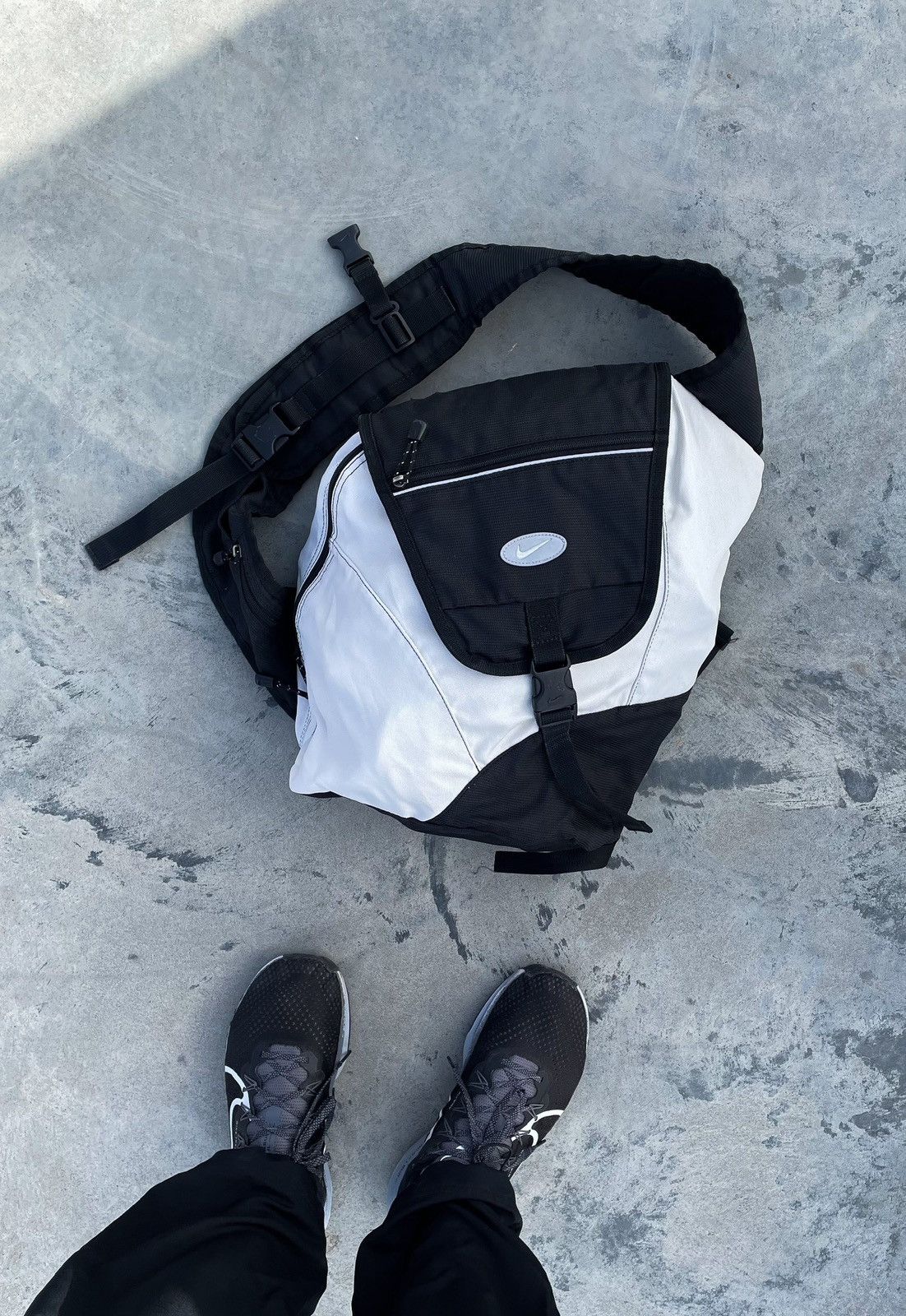 image of Nike Vintage Crossbody Sling Bag Backpack Gorpcore Y2K in Black/White, Men's