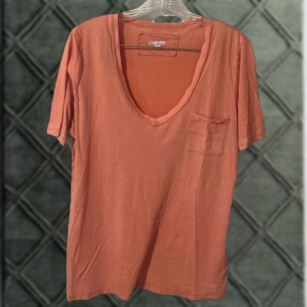 Gap Gap T-Shirt V-Neck Pocket Orange 1018 Large Unisex Adults Regular Cotton 100% Pima Lightweight Classic Marbled Wash Mens/Womens Size US L / EU 52-54 / 3 - 1 Thumbnail