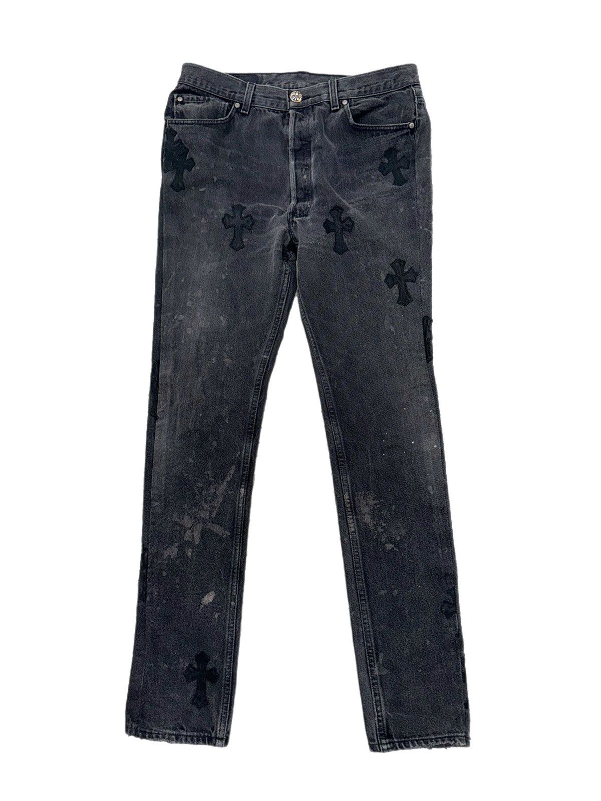 Chrome Hearts CHROME HEARTS BLACK LEATHER CROSS PATCH GREY LEVIS JEANS Size US 32 / EU 48 - 1 Thumbnail