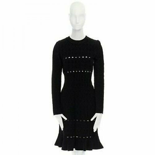 Alaia ALAIA black textured chenille cutout fluted hem bodycon dress US8 UK12 IT44 FR40 Size M / US 6-8 / IT 42-44 - 1 Thumbnail