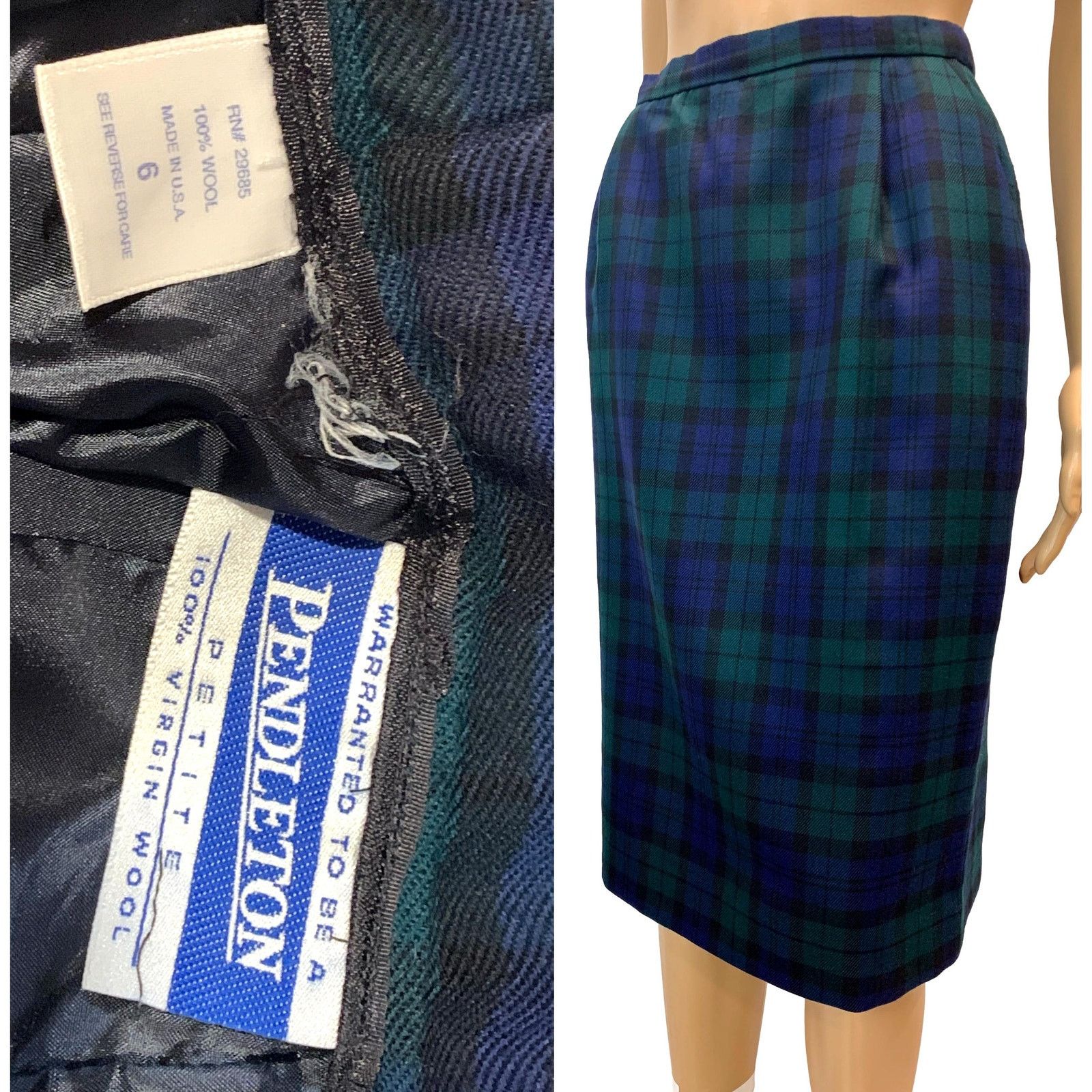 Pendleton × Vintage 80s Pendleton Blue & Green Tartan Plaid Straight Skirt 26" Size 26" / US 2 / IT 38 - 3 Thumbnail