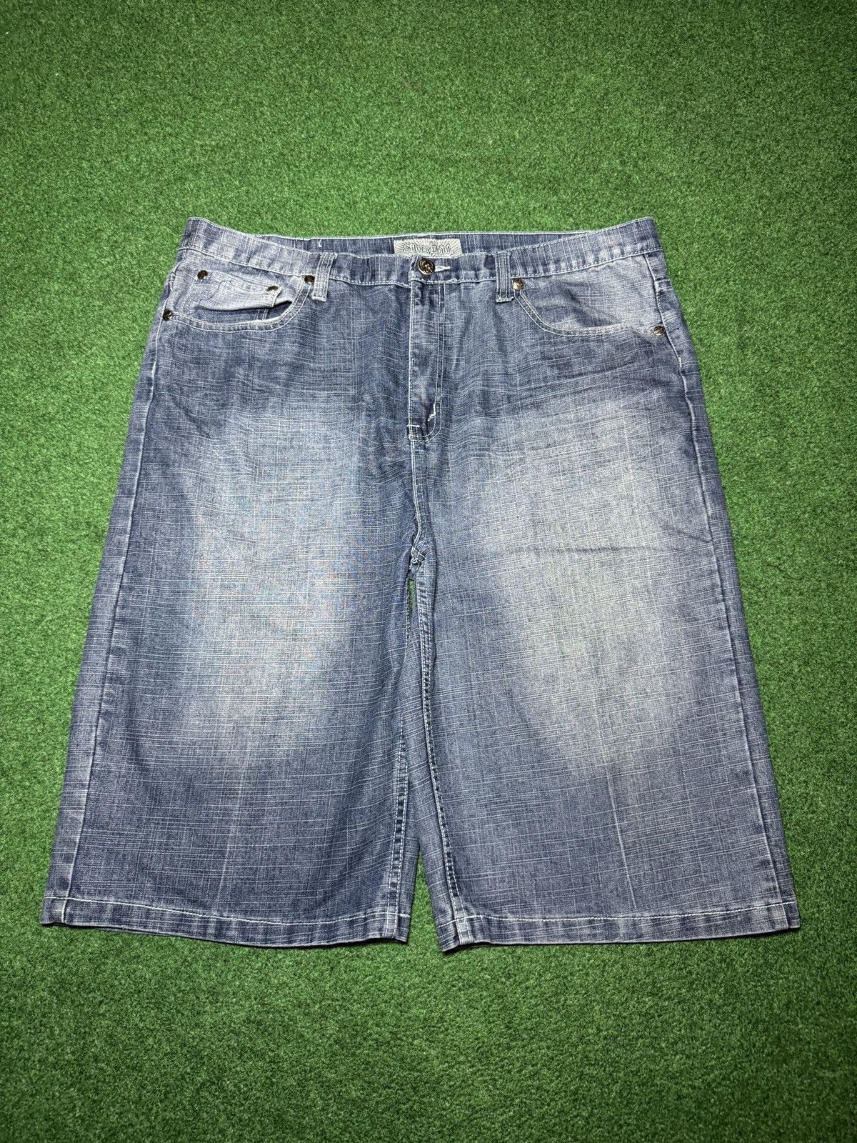 Southpole Y2K Silver Point Baggy Hip Hop Jorts 42 18” Denim Shorts Size US 42 / EU 58 - 3 Thumbnail
